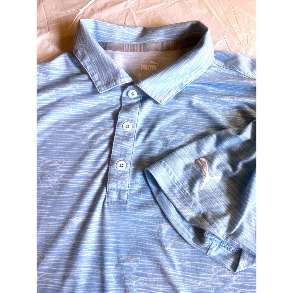 Puma Golf Polo Shirt Blue White Shark & Sting Ray Shadows Ridge Club Size Med
